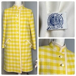 60s/70s Vintage Union Made Coat Butter Yellow Plaid Women's‎ Small Medium S/M